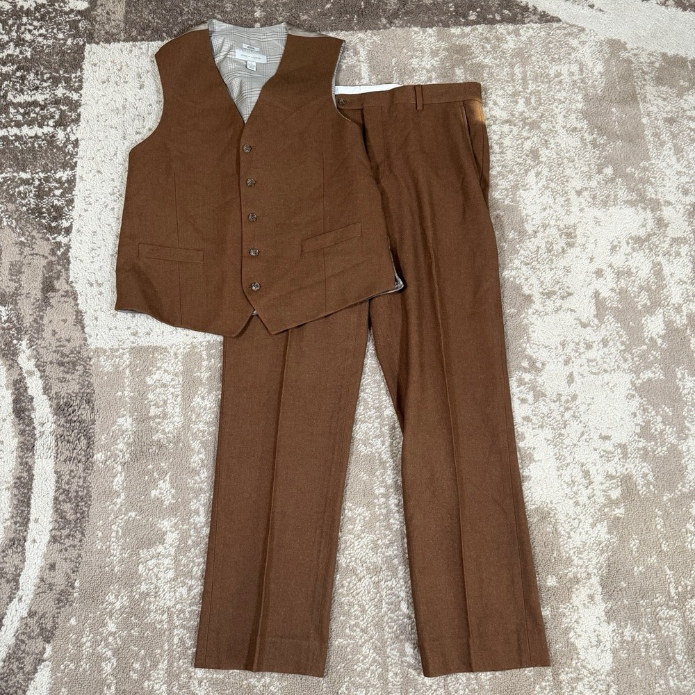 Joseph Abboud Vest and Pants Set Mens Large Brown 2 Piece 36x32 Preppy Classic